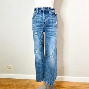 Risen Los Angeles High Rise Distressed Straight Leg Jeans Size 3 Waist 26 Blue